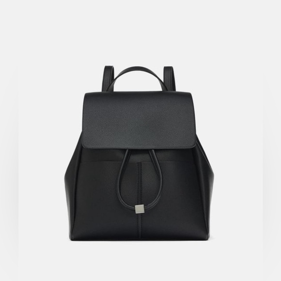 Zara Basic Collection Classic Black Faux Leather Backpack - Picture 2 of 15